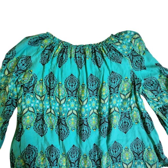 New Directions Weekend multicolor off the shoulder bell sleeve top sz S - Picture 4 of 10